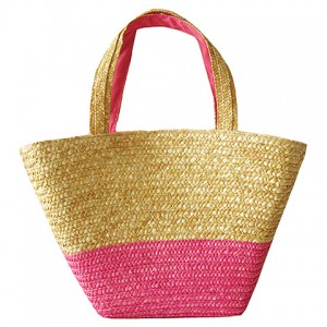 Straw Tote – 12 PCS Woven Wheat Straw Tote - 2 Tones - Pink - BG-R11052PK 